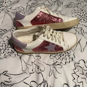 Women's Glitter Star Sneakers - Pink and White